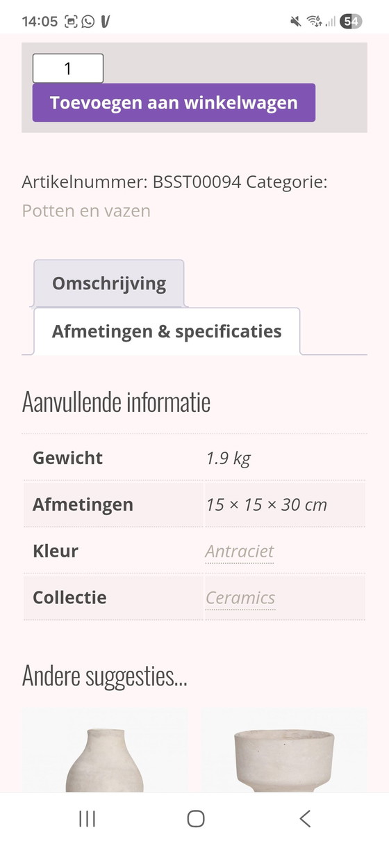 Image 1 of Vaso in ceramica Sujan da materie prime