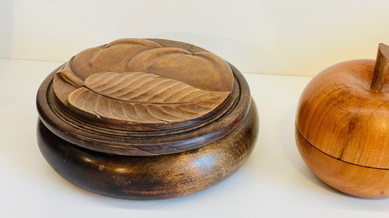 Image 1 of 3 boites bois et paille vintage