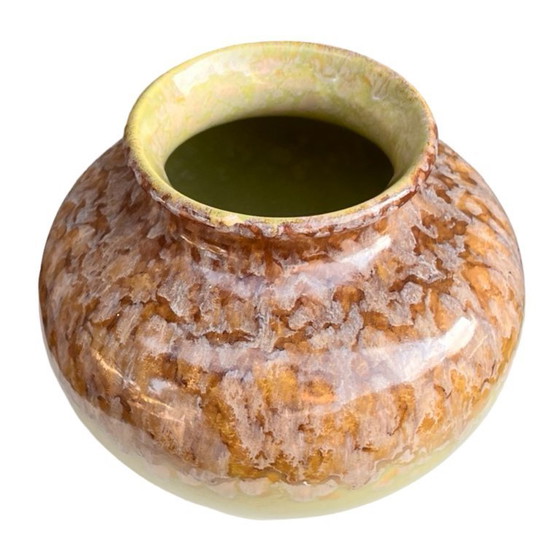 Image 1 of SS Meissen Keramikvase Typ 1107/8 Deutschland, 1960er Jahre, kristalline Tropfglasur gelbbraun