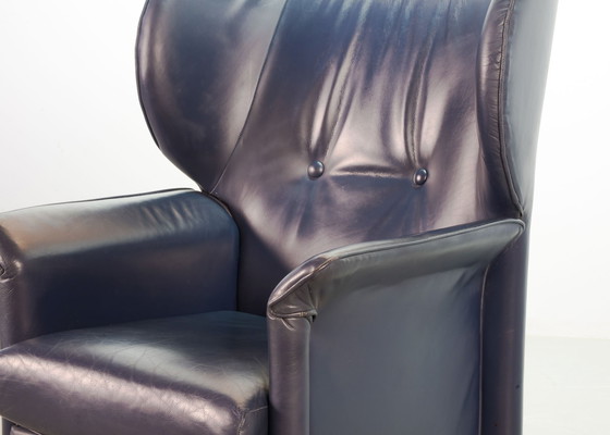 Image 1 of Wittmann Petrol Blue Soft Leather Wing Chair Designed, Model Aura by Paolo Piva. Autriche, années 1980.