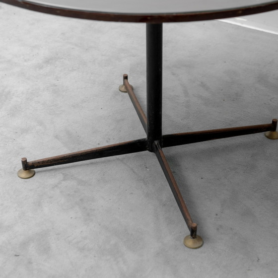 Vintage Round Table in Wood and Glass with Metal Base, 70s Modern Antiques – Conference table (photo 6 of 10)