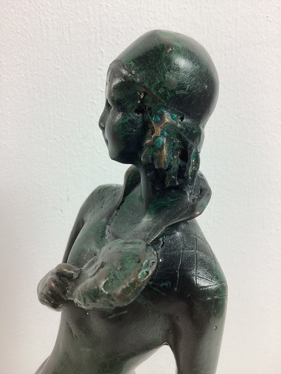 Image 1 of Statue Art nouveau/déco d'une jeune femme avec un éventail
