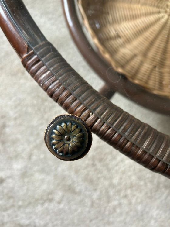 Image 1 of 1970s rattan coffee table with glass top