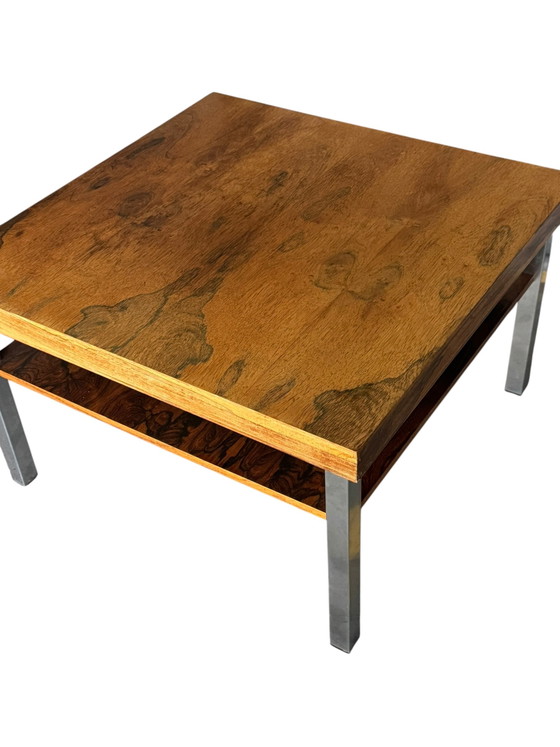 MCM Square Coffee Table – Wood, Chrome (photo 2 of 8)