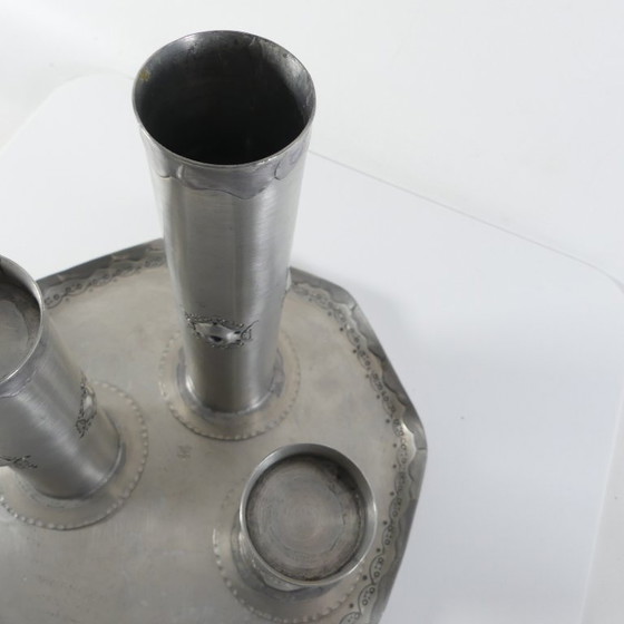 Image 1 of Brutalist 1960s, 3 candlesticks, 1 tray, Leif Rubach, Norway