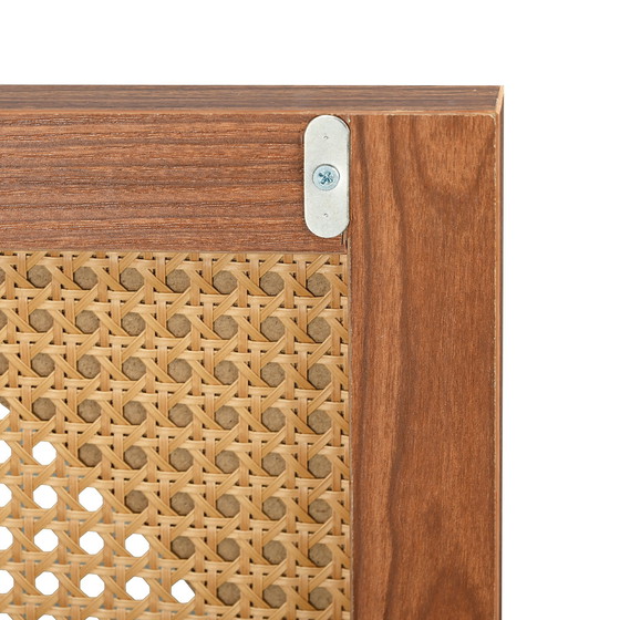 Image 1 of Urban Meuble buffetkast in walnoot look met 3 rotan deuren, handgrepen, gouden pootjes 129.8x40x76cm OMOILL