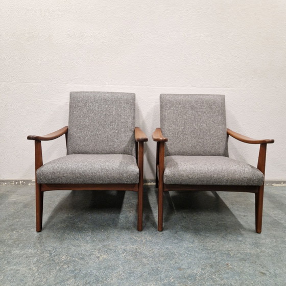 Ensemble de fauteuils vintage nouvellement rembourrés fauteuils danois mid-century – Textile, Wood (photo 5 of 15)