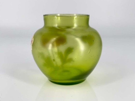 Image 1 of Rare Art Nouveau glass vase with fine enamel painting