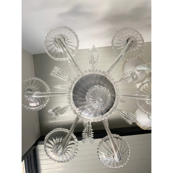 Image 1 of Lustre en verre vénitien transparent de style Murano orné de feuilles de fougère (« Felci »)