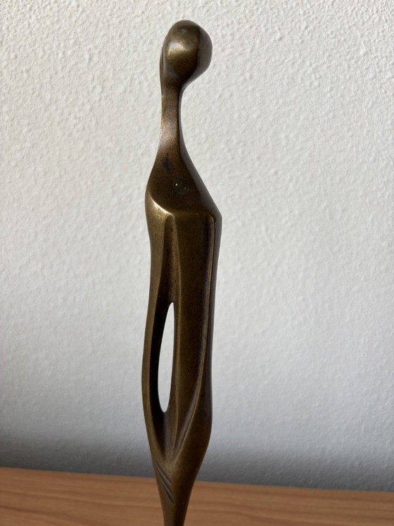 Image 1 of Modern slender bronze sculpture on wooden base - 33 cm