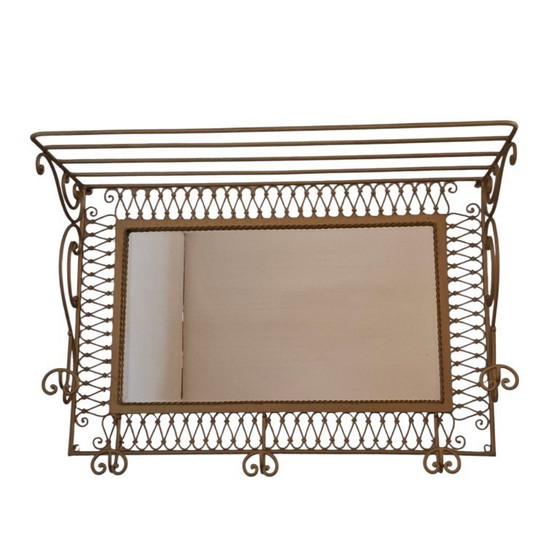 Image 1 of Vintage smeedijzeren kapstok met spiegel en Hoedenrek