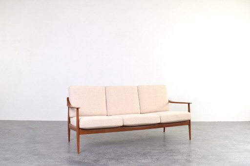 Canapé en teck de style Mid-Century de Knoll Antimott, années 1960 – 3 5 zitsbanken, Wood, Wool