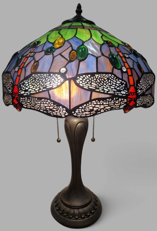 Lampe de table Tiffany-Style Dragonfly. Hauteur 60 cm. Diamètre abat-jour 40 cm.