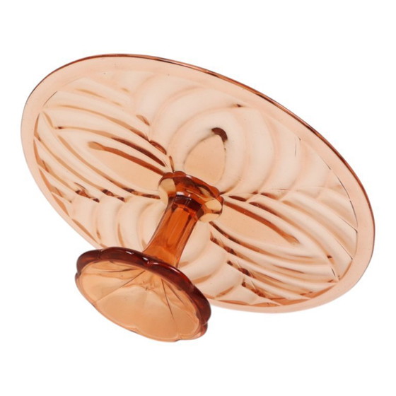 Image 1 of Piatto da torta Art Déco rosa e arancione