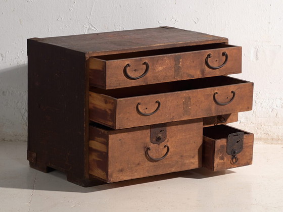 Antique Japanese tansu chest, Japan, circa 1910, Chest of drawers, Iron, Wood, Brown, Vintage (photo 16 of 40)