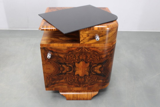 Image 1 of Pair 1930s Czech Art Deco Walnut Nightstands