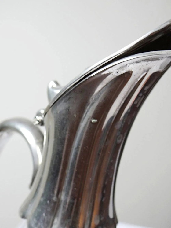 Vintage glass and silver-plated metal jug, modernist pitcher/carafe from ., Glass & Decanter, Transparent (photo 9 of 14)