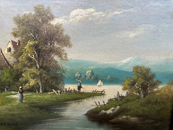 E.B. Michel "River Landscape." Oil on canvas. – Paintings & Drawings (photo 3 of 6)