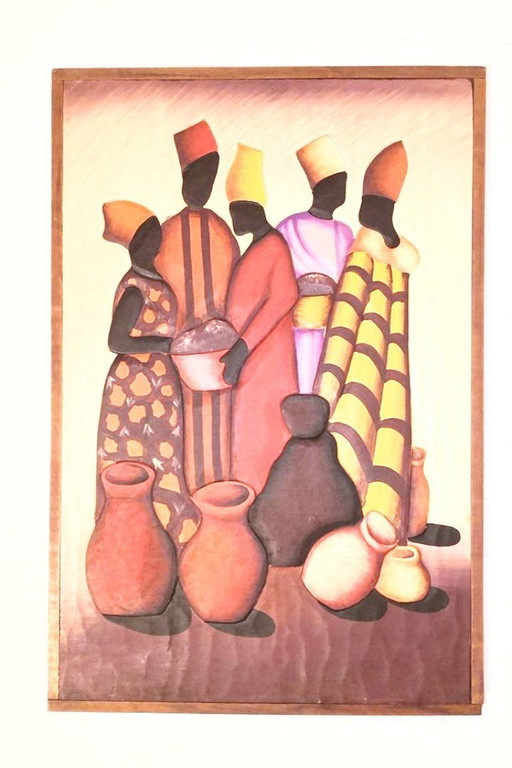 Vintage African handmade frame in relief / 62 x 42 cm / 80's