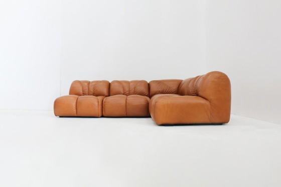 Image 1 of Vintage modulaire bank in cognac bruin leer jaren 70