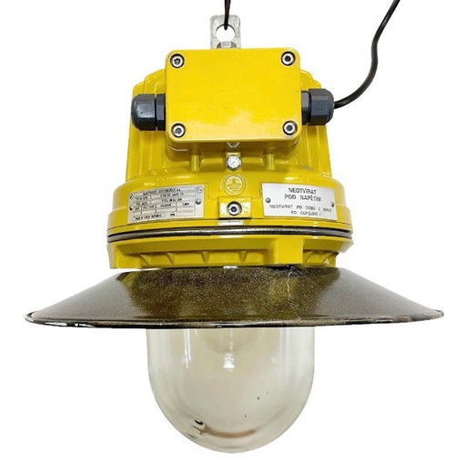 Yellow Industrial Explosion Proof Lamp with Grey Enameled Shade, 1990s
