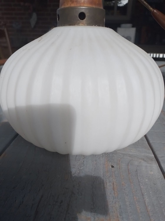 Milk glass pendant lamp 1950s – Wood (photo 6 of 9)
