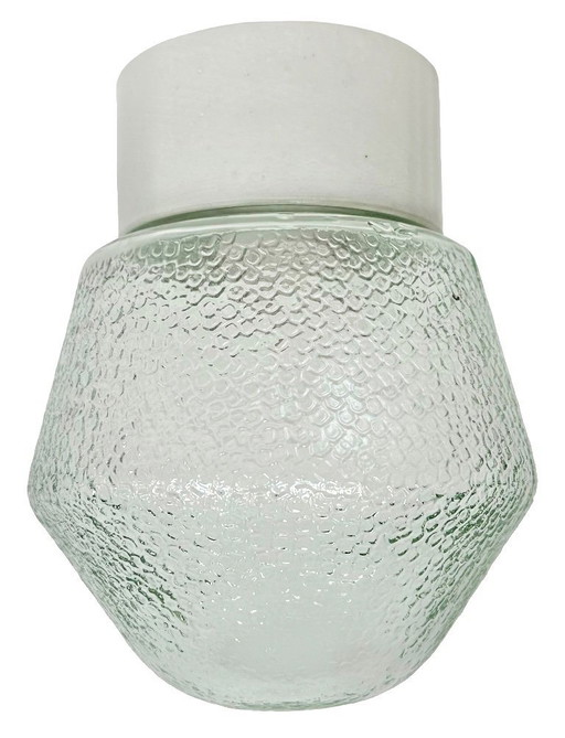 Lámpara de techo vintage de porcelana blanca con cristal esmerilado, años 70