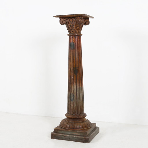 Antique Carved Wood Corinthian Column or Pedestal, France ca. 1890
