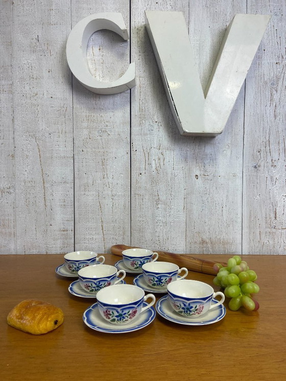 Image 1 of Set di 6 tazze e piattini vintage "Elorn"