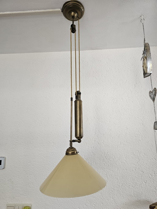 Lampe suspendue de luxe réglable avec abat-jour soufflé à la bouche et composants en laiton