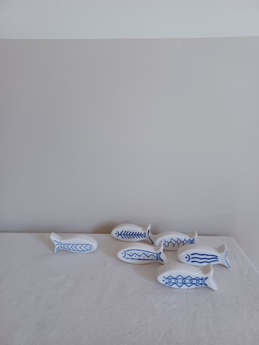 6 porseleinen messenleggers vis - Movitex - muurdecoratie