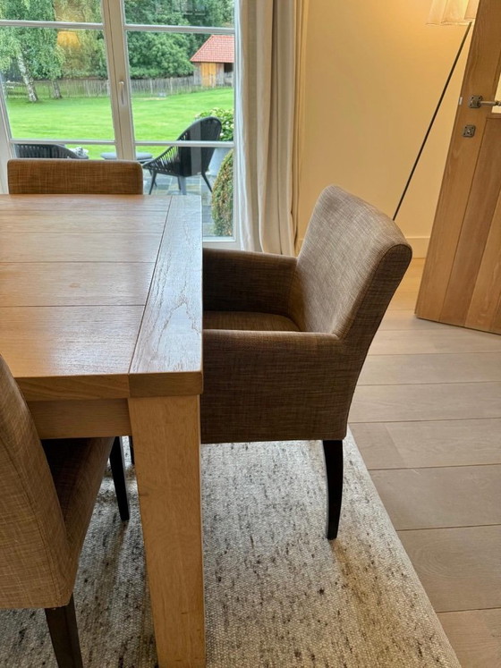 Solid Oak Table Model Piet Boon 300 * 110cm With 10 Chairs – Dining tables, Textile, Wood (photo 3 of 5)