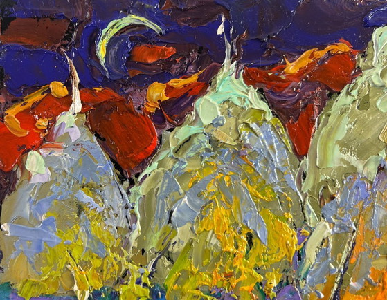 Image 1 of Original Oil Painting Summer Nature Landscape Mysterious night under the moon