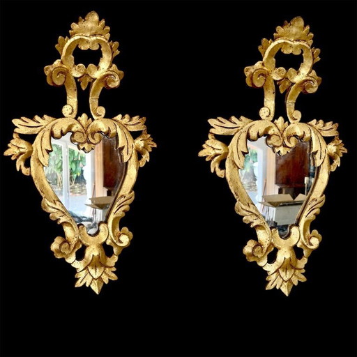 Pair of Louis XV style wooden mirrors, Spain 1950s