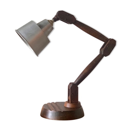 Articulated lamp in wood and vintage metal – leeslamp
