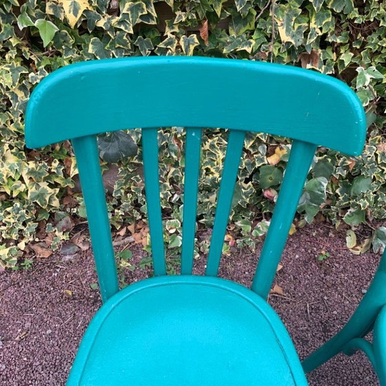 Set aus 4 grünen Bistrostühlen, Esszimmerstühle, Holz, Türkis, Vintage (Foto 6 von 15)