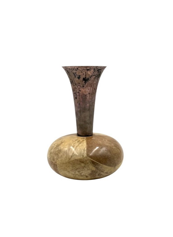 Image 1 of Mid-century cream parchment vase, Aldo Tura Italy 1950s