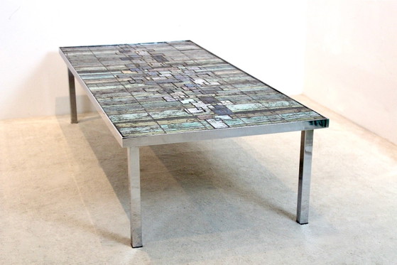 Pia Manu Salontafel met leisteen en keramiek mozaïek kunstwerk, Koffietafelboeken, Brutalist (foto 9 van 14)