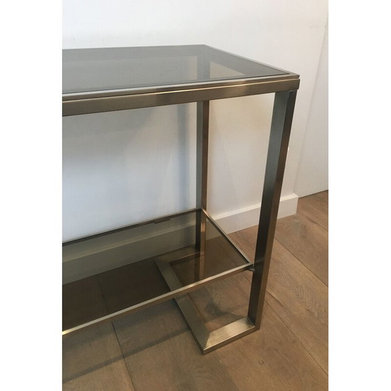 Image 1 of Vintage Console in Brushed Steel and Smoked Glass Trays 1970