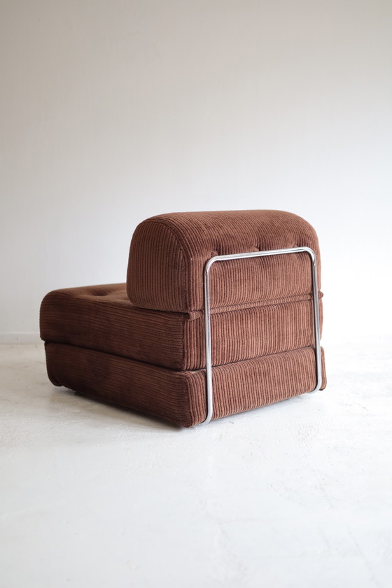 Image 1 of Set of 2 brown ribbed fabric sleeping armchairs, 1970s