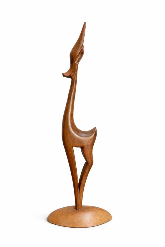 Image 1 of Gazelle abstraite vintage en bois – vers 1960