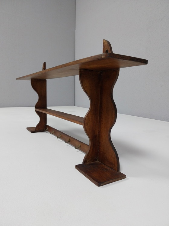 Image 1 of Rustic Vintage Wall Shelf with Hooks