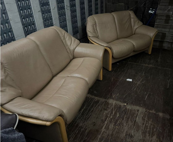 Image 1 of Stressless Eldorado 2-Sitzer Sofa-Paar · Echtleder Cream · Originaletikett · Ekornes Norway · NP 6.050 €