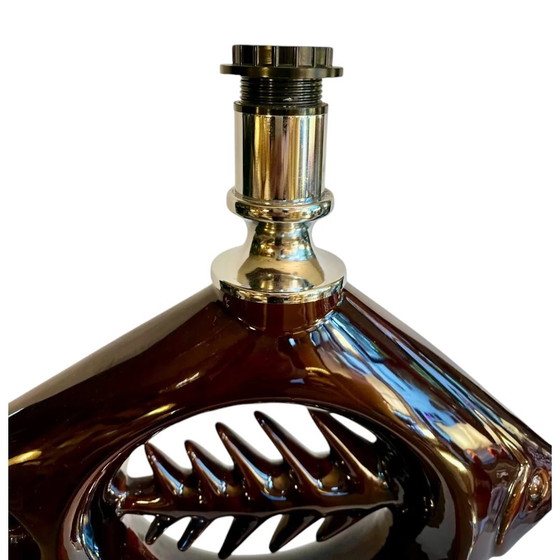 Image 1 of Lampe de table vintage à chevrons en céramique et chrome