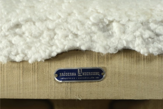 Image 1 of Vintage Mid-Century moderne Scandinavische Teak witte fauteuil Domus door Inge Andersson voor Bröderna Anderssons, jaren 1960