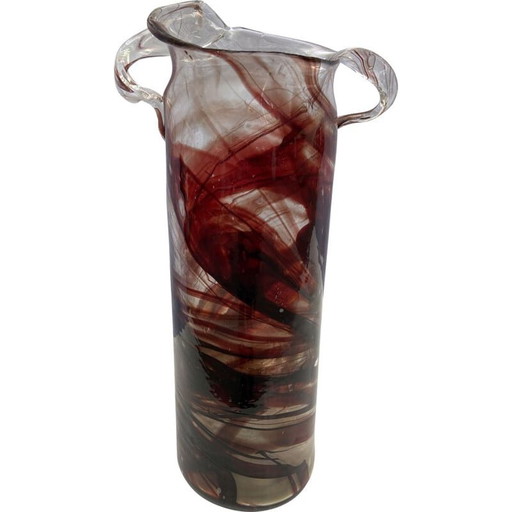 Vase vintage à volutes rouges par Serge Mansau pour Murano