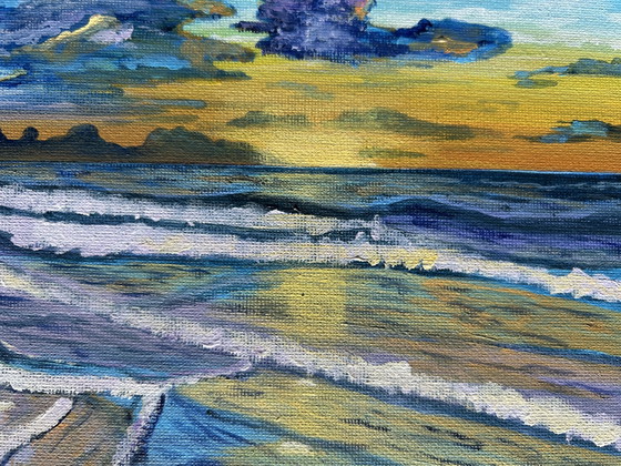 Beach At Twilight - Original Acrylic Painting on 3D Canvas – Paintings & Drawings, Cotton (photo 9 of 13)