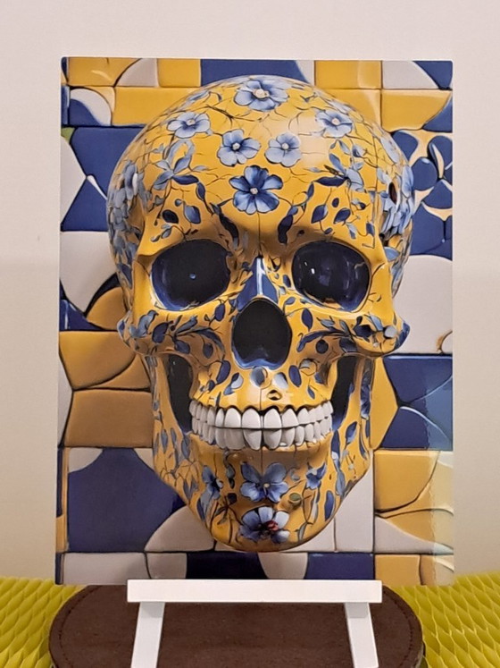 Image 1 of DEAD HEAD – Delfter Badezimmerschädel – Druck auf Aluminiumplatte
