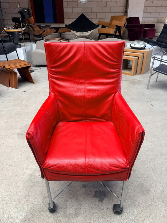 Set of 6 Montis Chaplin chairs, Gerard van den Berg (Set price), Dining chairs, Leather, Metal, Red, Modern (photo 13 of 15)