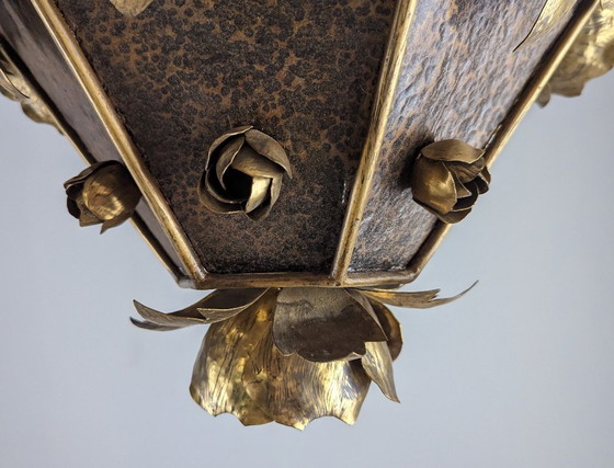 Image 1 of Lámpara de techo floral de latón estilo Hans Kögl, Alemania, década de 1970.
